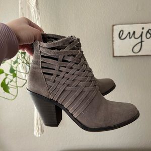 Fergalicious Gray suede strappy ankle shoes. Gently worn, Size 8.5